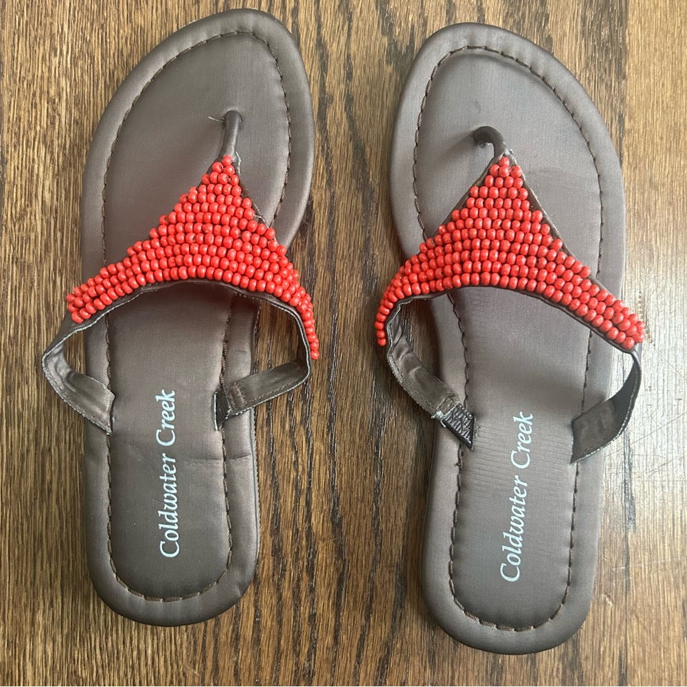 Coldwater Creek Orange Beaded Flip Flops